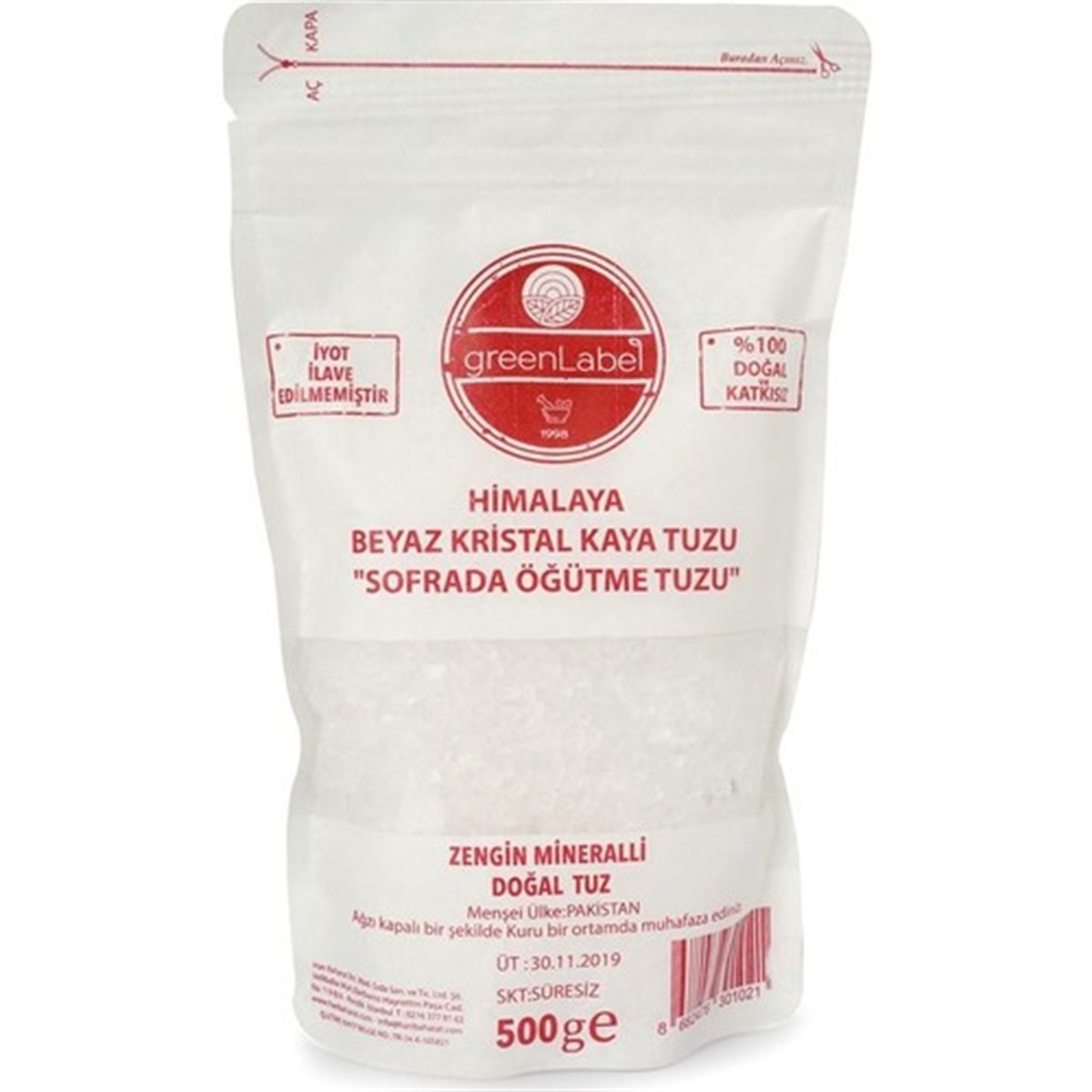 Green Label Himalaya Beyaz Kristal Kaya Tuzu 500 gr Sofrada Öğütme