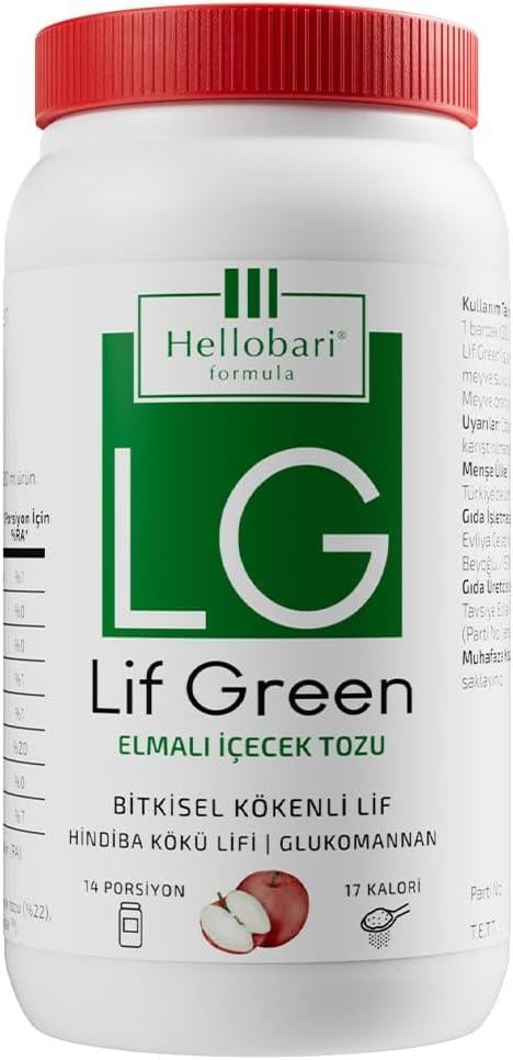 Hellobari Formula Lif Green Doğal Lif Kaynağı Glukomannan Hindiba Kökü Lifi 14 Porsiyon Elmalı-Hellobari Formula