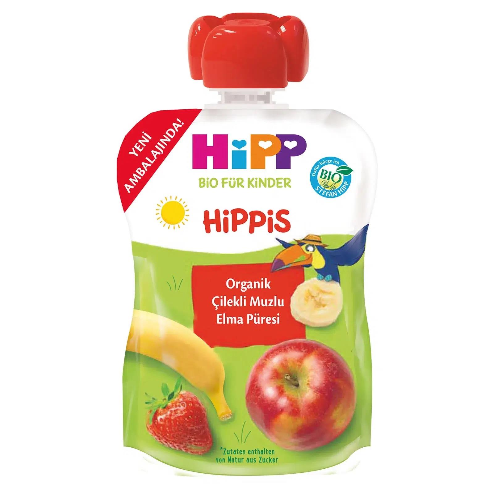 Hipp Organik Çilekli & Muzlu Elma Püresi 100 gr-Hipp