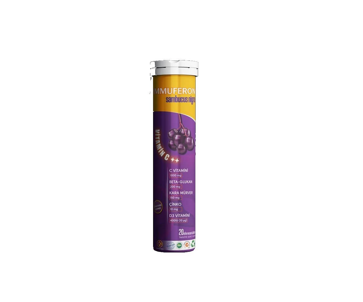 Immuferon Sambucus Nigra + Vitamin C + Beta Glucan + Çinko + Vitamin D3 20 Efervesan Tablet-Kuazar