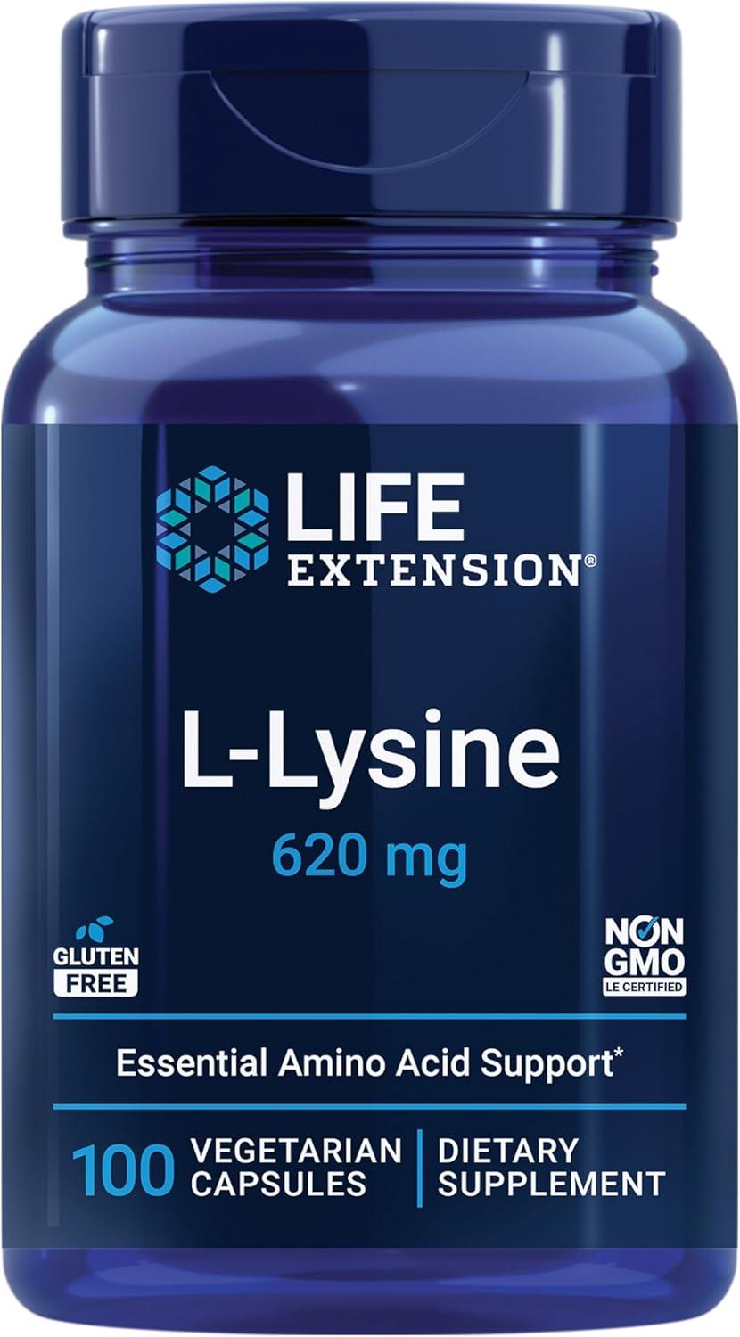 Life Extension L-Lysine 620 mg 100 Vegetarian Capsules-Life Extension