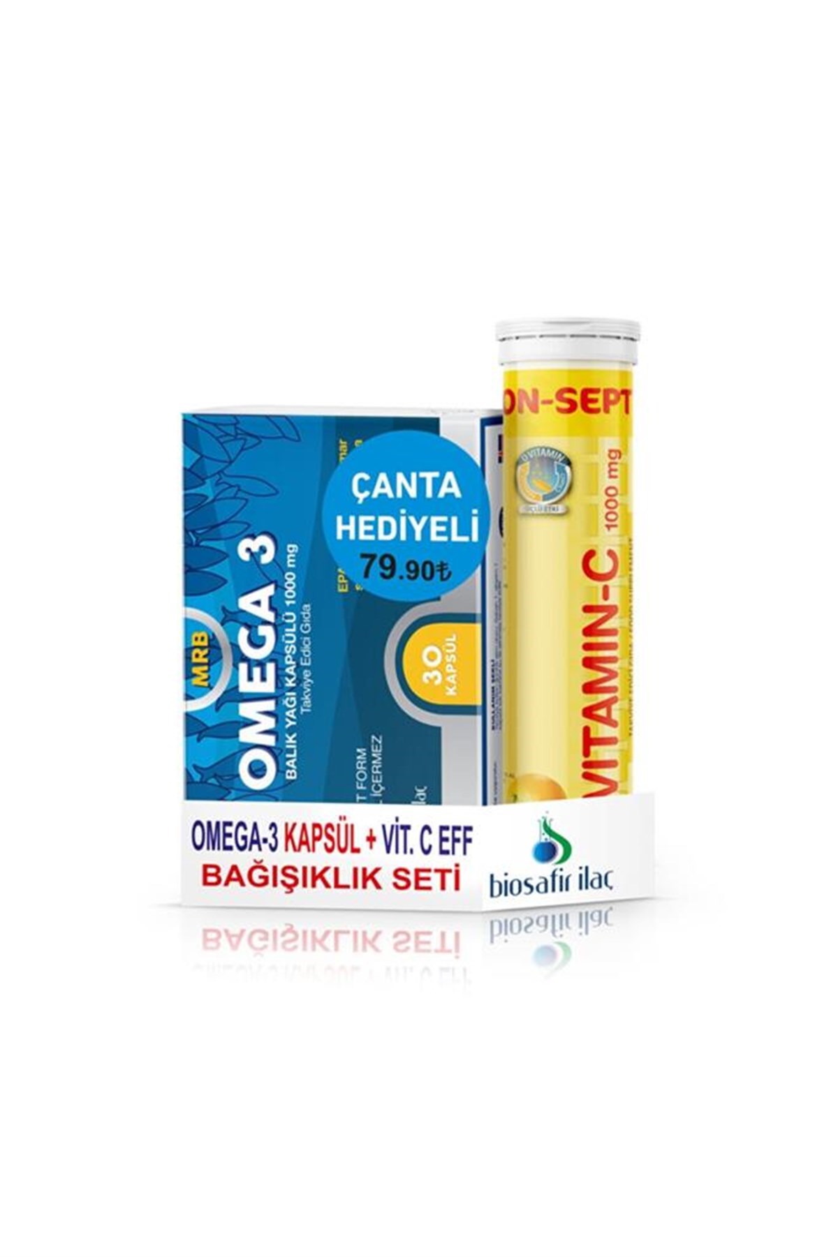 MRB Omega 3 30 Kapsül + Bron-Sept Vitamin C 20 Efervesan Tablet Çanta Hediyeli