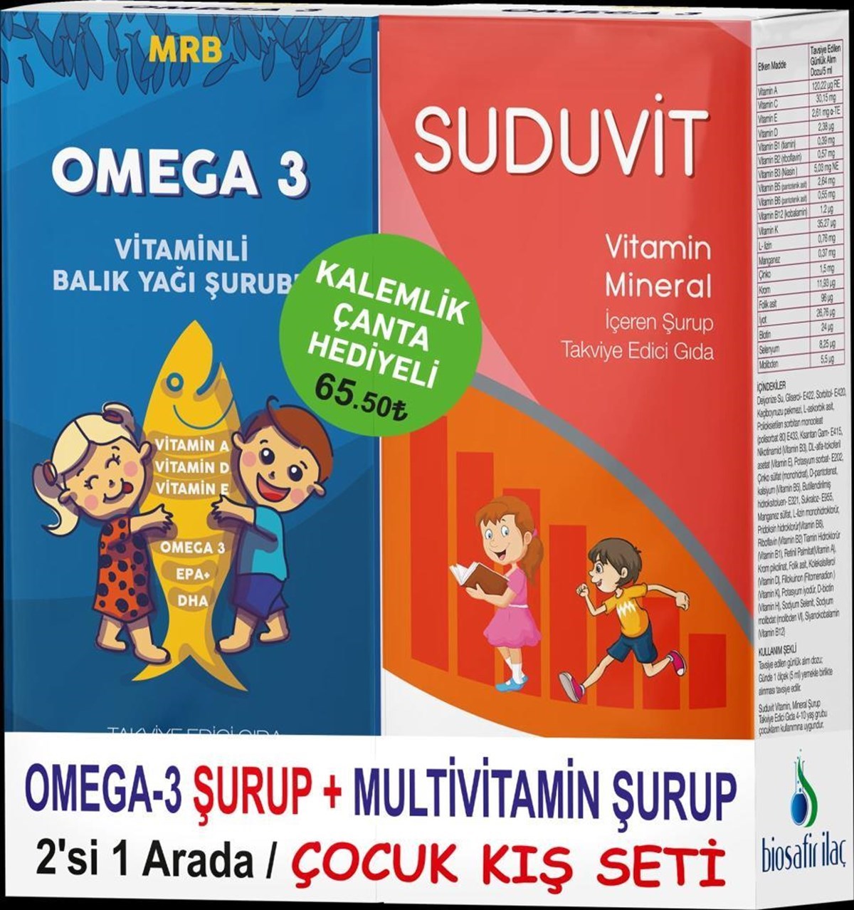 MRB Omega 3 Şurup 100 ml + Suduvit Multivitamin Şurup 100 ml (Kalemlik Çanta Hediyeli)