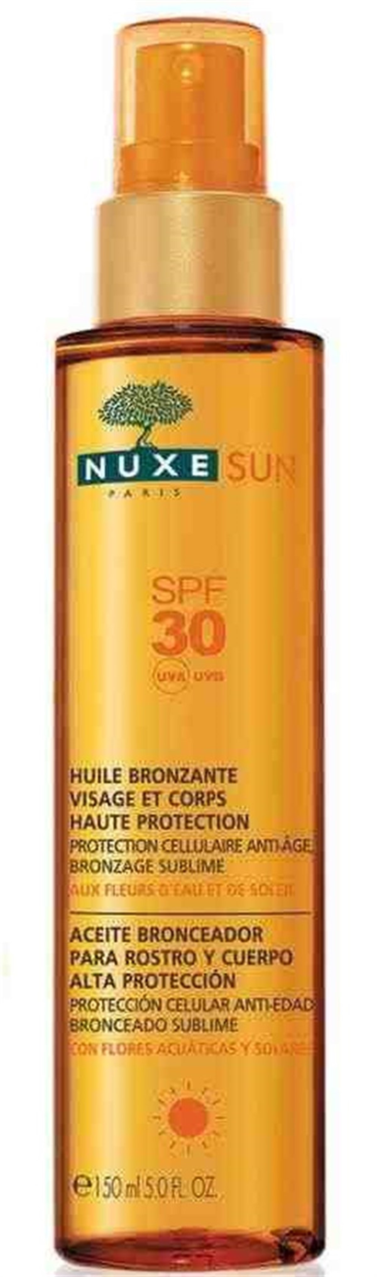 Nuxe Huile Solaire Spf 30 - Bronzlaştırıcı Yüz Ve Vücut Yağı Spf 30 150Ml |  Dermolist.com da !