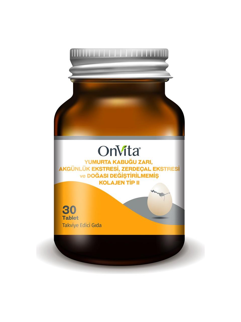 Onvita Yumurta Kabuğu Zarı + Akgünlük Ekstresi + Zerdeçal Ekstresi + Kolajen Tip II 30 Kapsül-OnVita