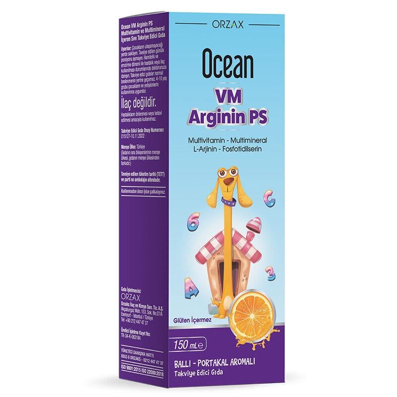Orzax Ocean VM Arginin Ps Ballı Portakal Aromalı Şurup 150 ml-Orzax