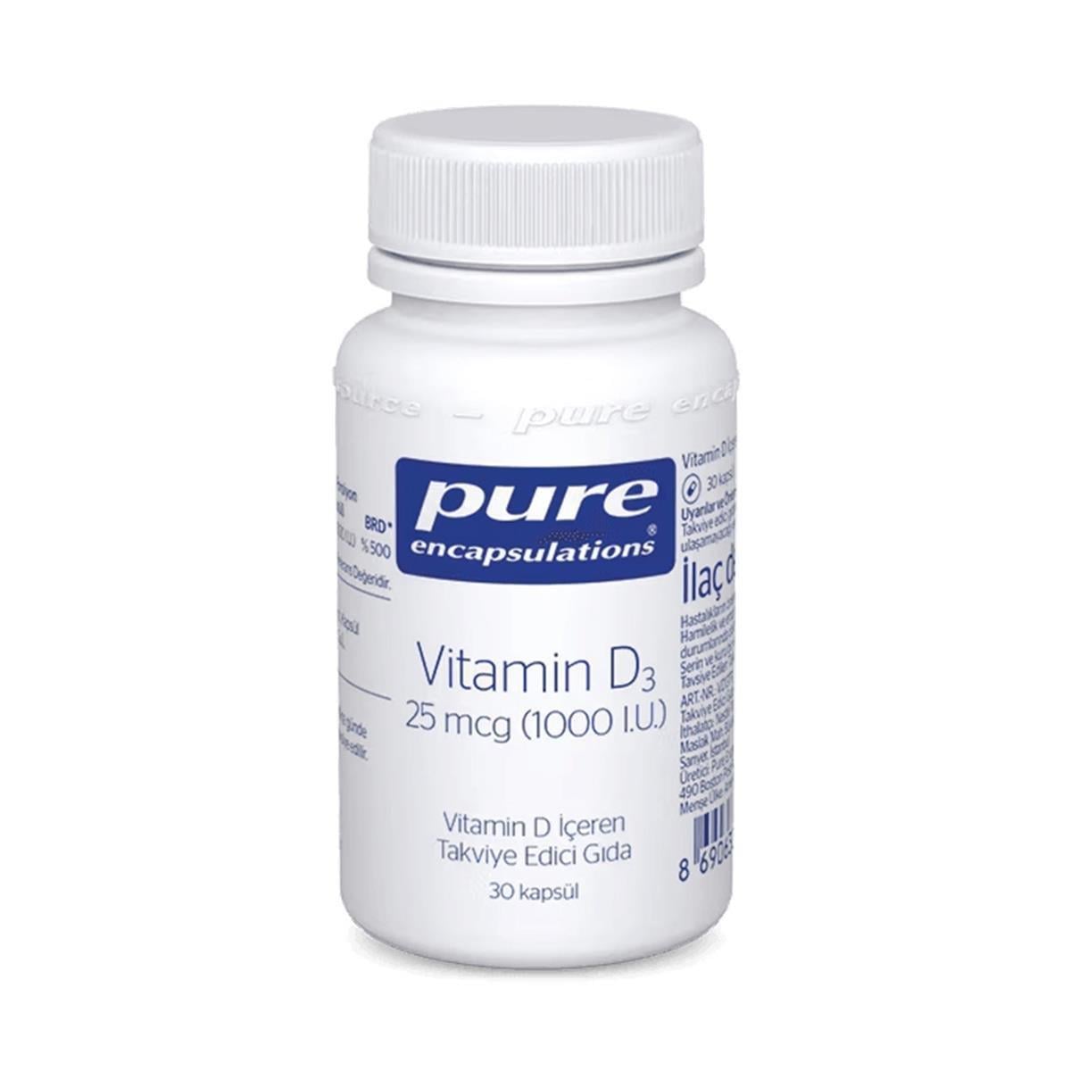 Pure Encapsulations Vitamin D3 25 mcg (1000 I.U.) 30 Kapsül-PURE