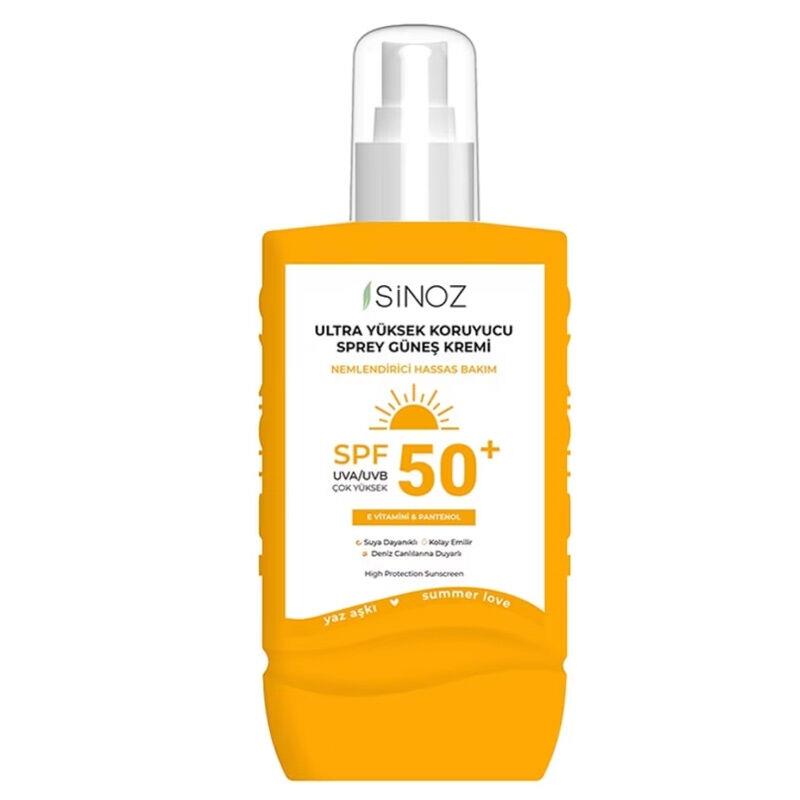 Sinoz Ultra Yüksek Koruyucu Vücut Güneş Kremi Nemlendirici Hassas Bakım Sprey SPF50+ 200 ml-Sinoz