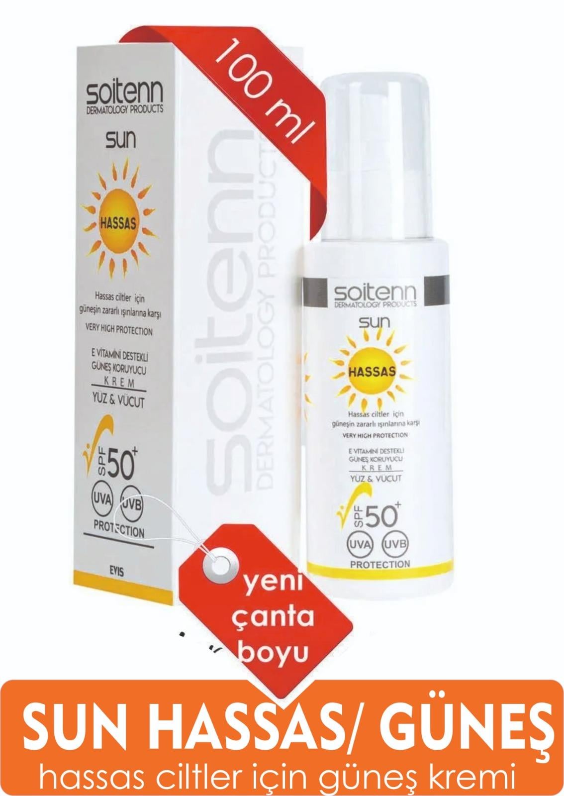 Soitenn Sun Hassas SPF 50 100 Ml ( Yüz & Vücut İçin Güneş Koruyucu Krem )-Soitenn