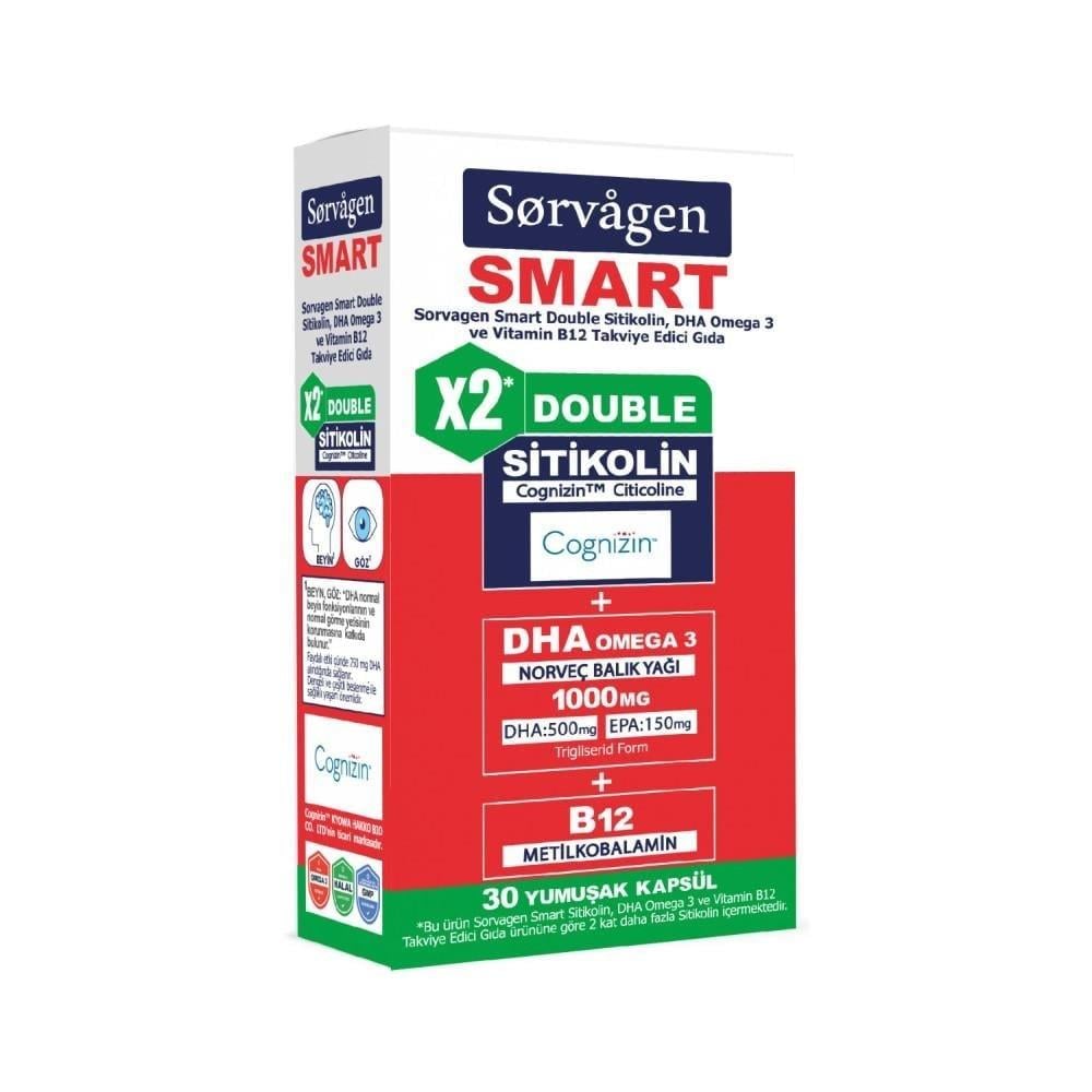 Sorvagen Smart Double Sitikolin Dha Omega 3 ve B12 30 Kapsül-Sorvagen