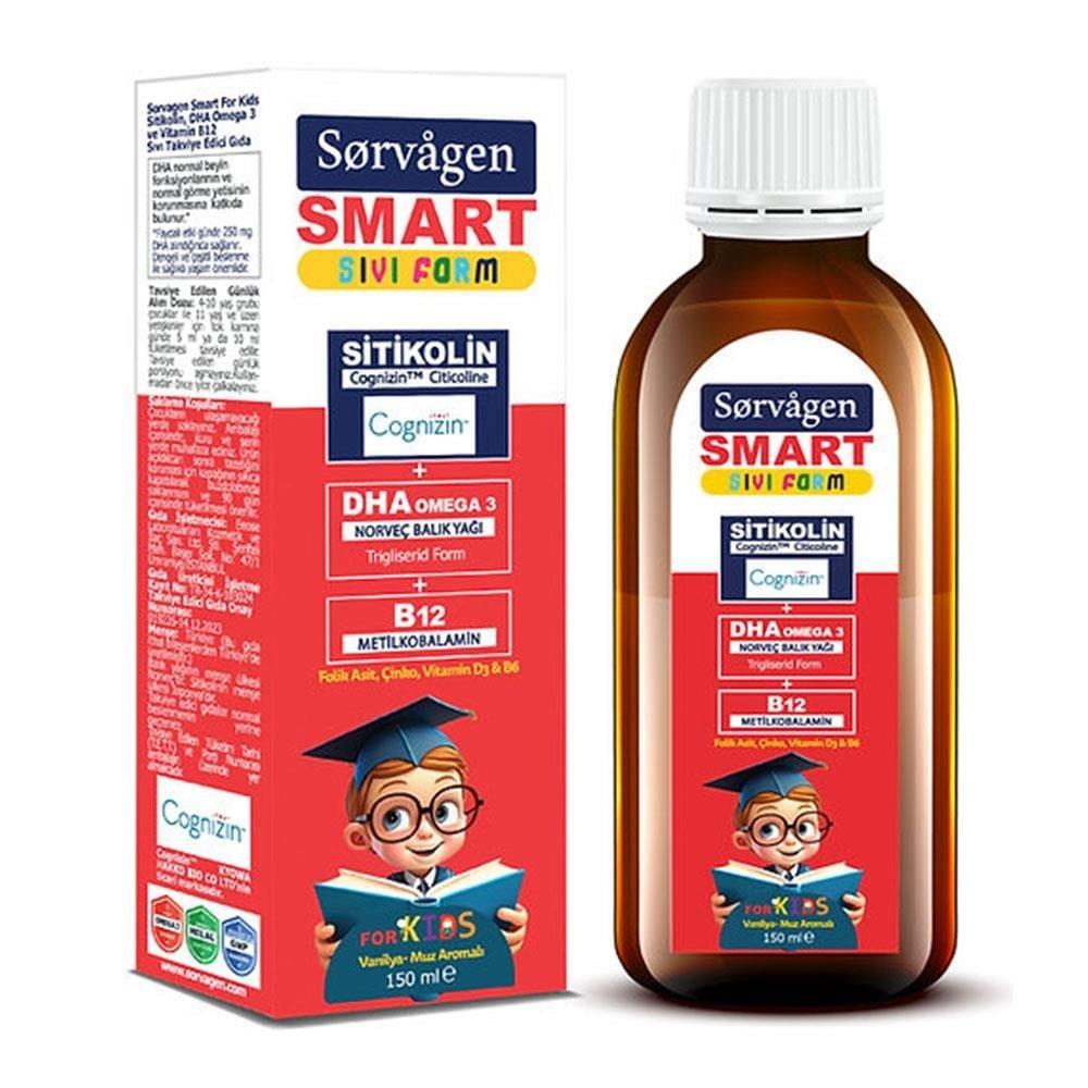 Sorvagen Smart Kids Sıvı Form Sitikolin Dha Omega 3 Norveç Balık Yağı ve B12 150 ml-Sorvagen