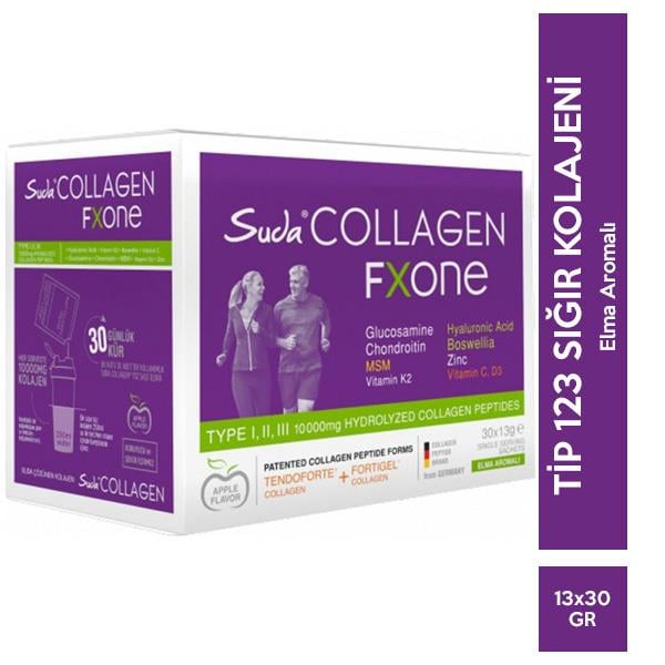 Suda Collagen Fxone Takviye Edici Gıda Elma Aromalı 30 x 13 gr  Toz Saşe-Suda Collagen