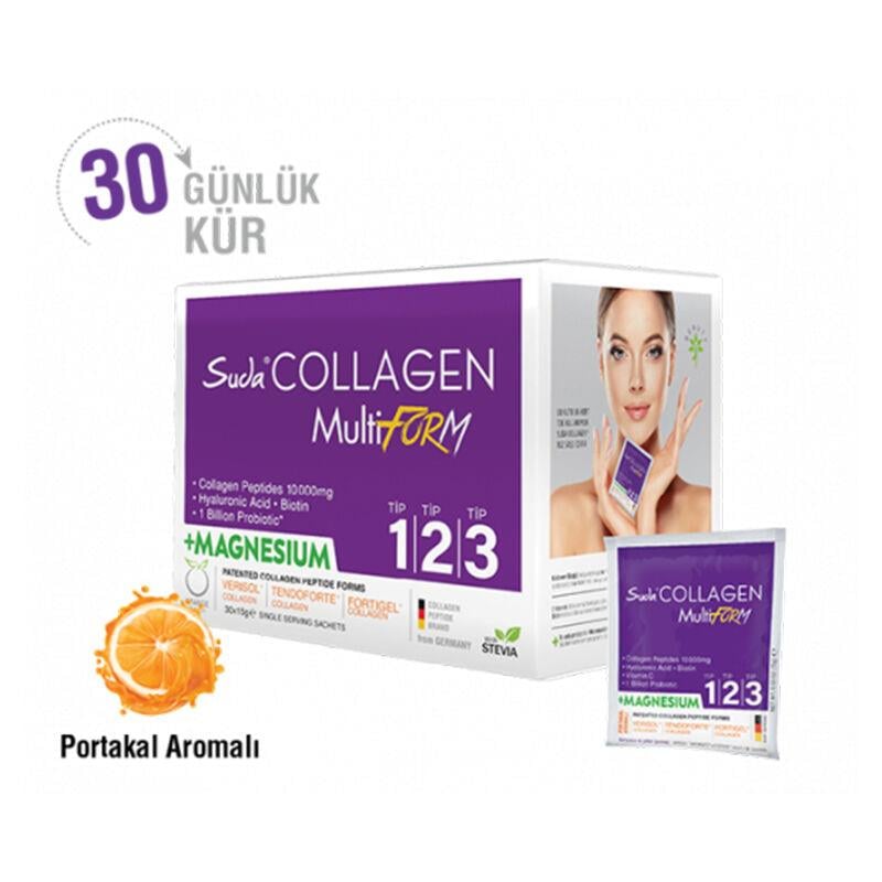 Suda Collagen Multiform Magnesium 30*15 gr Saşe (Portakal Aromalı)-Suda Collagen