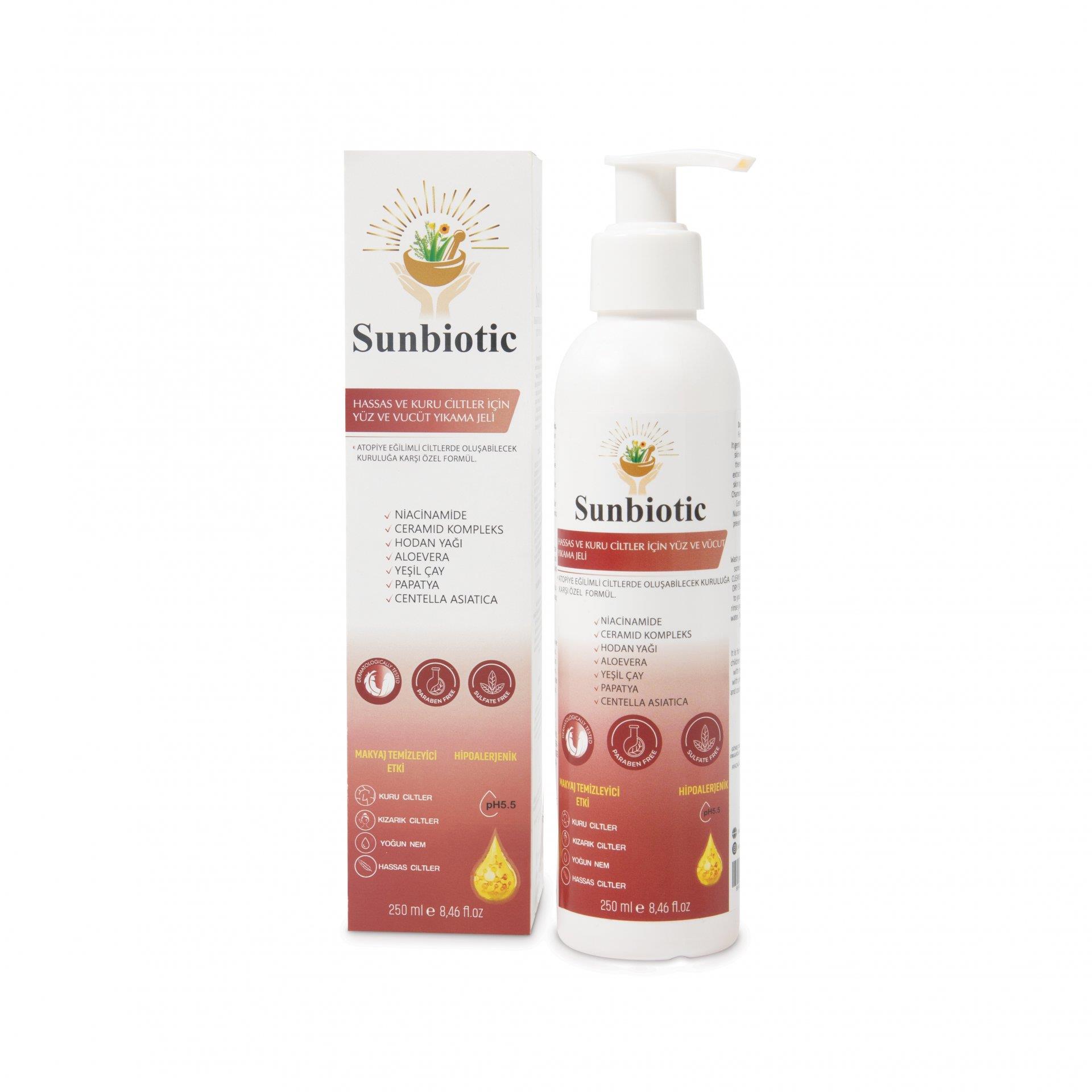 Sunbiotic Hipoalerjenik Hassas ve Kuru Ciltler İçin Yüz ve Vücut Yıkama Jeli 250 ml-Sunbiotic