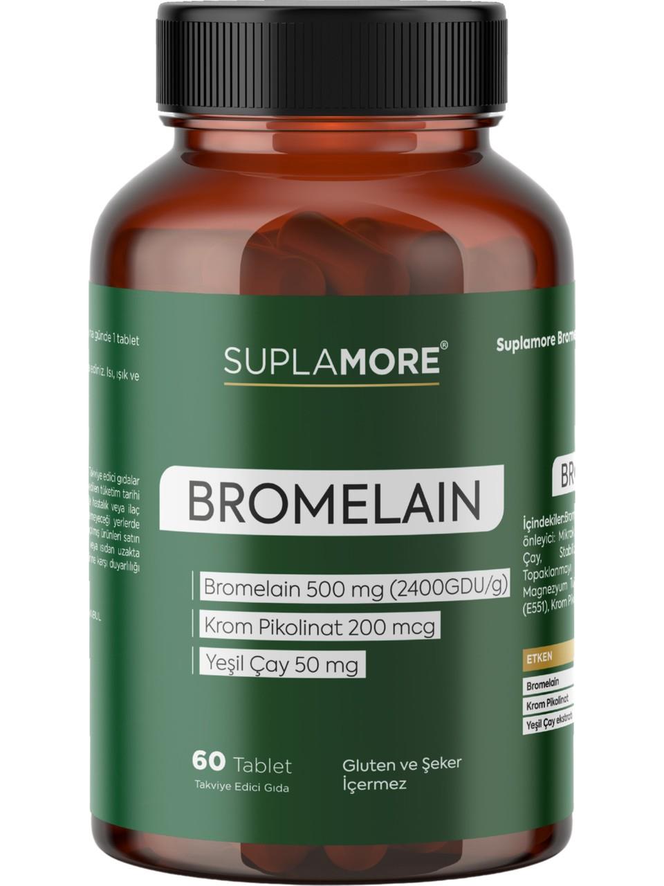 Suplamore Bromelain 500 mg Krom Pikolinat Yeşil Çay 60 Tablet-Suplamore