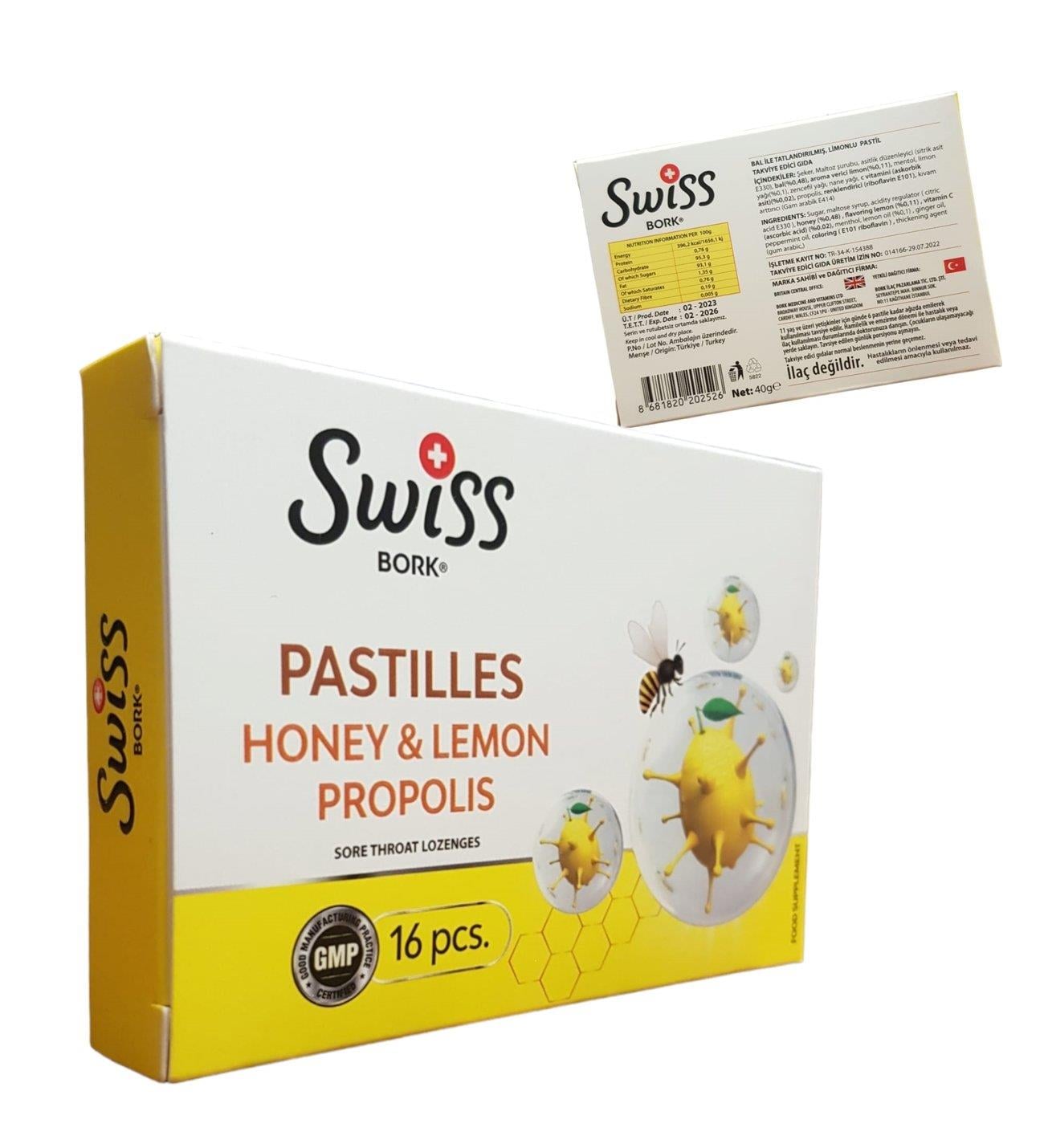 Swiss Bork Bal, Limon ve Propolis Aromalı Pastil 16 adet-BORK