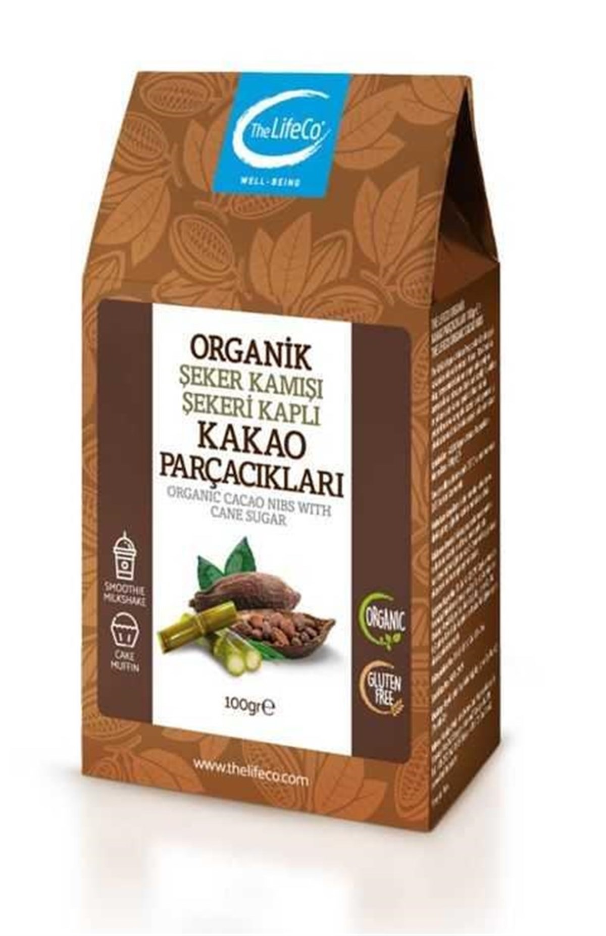 The Lifeco Organik Şeker Kamışı Şekeri Kaplı Kakao Parçacıkları 100 gr SKT ARALIK 2022
