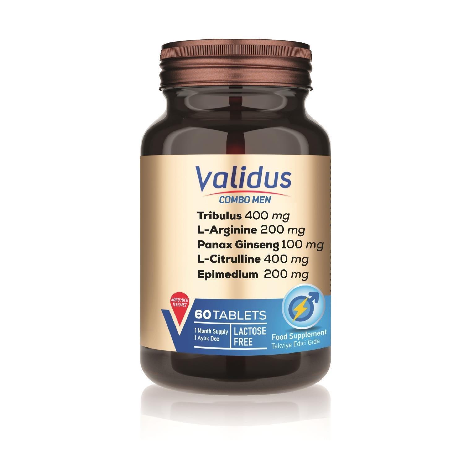 Validus Combo-Men Tribulus 400 mg + L-Arginine 200 mg + Maca 100 mg 60 Tablet-Validus