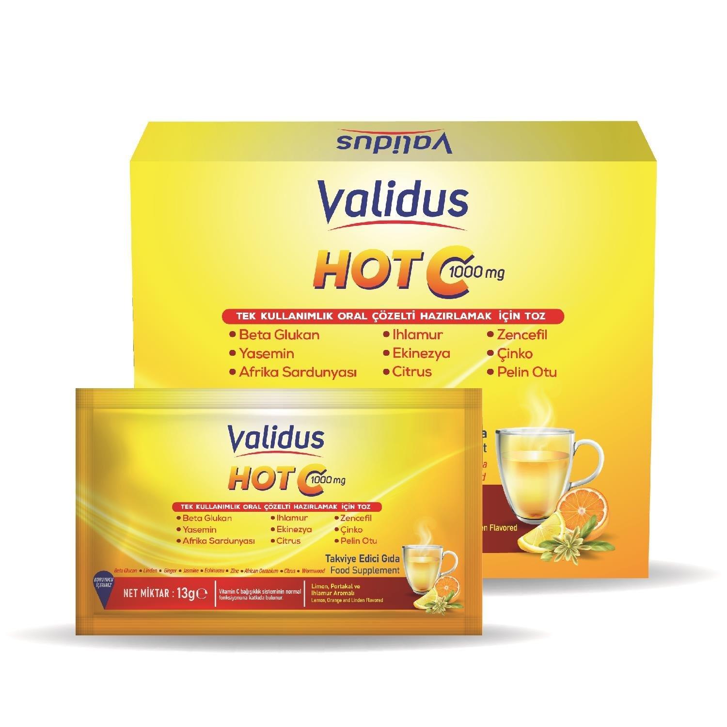 Validus Hot C Vitamin C 1000 mg Betaglucan 75 mg Citrus 60 mg - 13 gr 12 Poşet-Validus