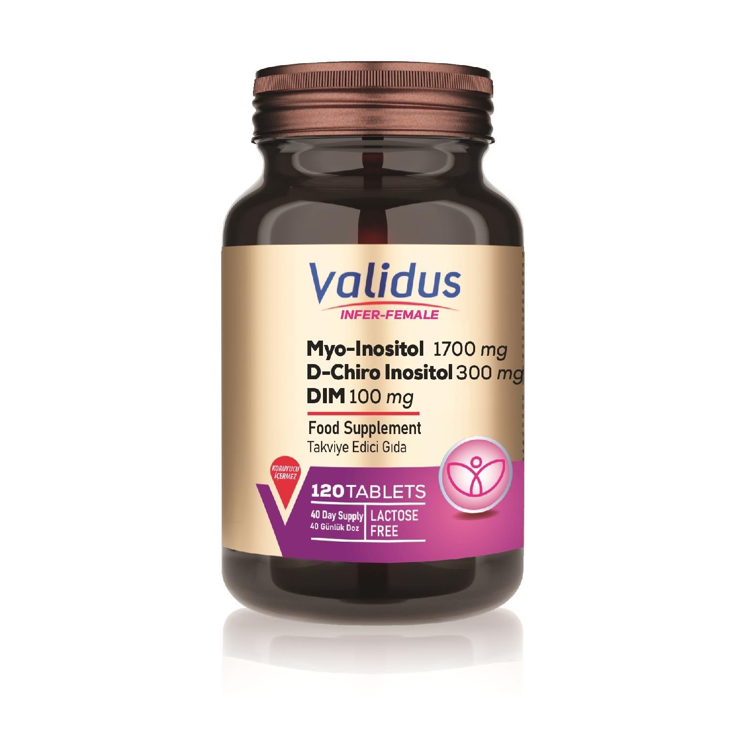Validus Infer-Female Miyo-Inositol 1700 mg + D-Kiro Inositol 300 mg + Dim 120 Tablet-Validus