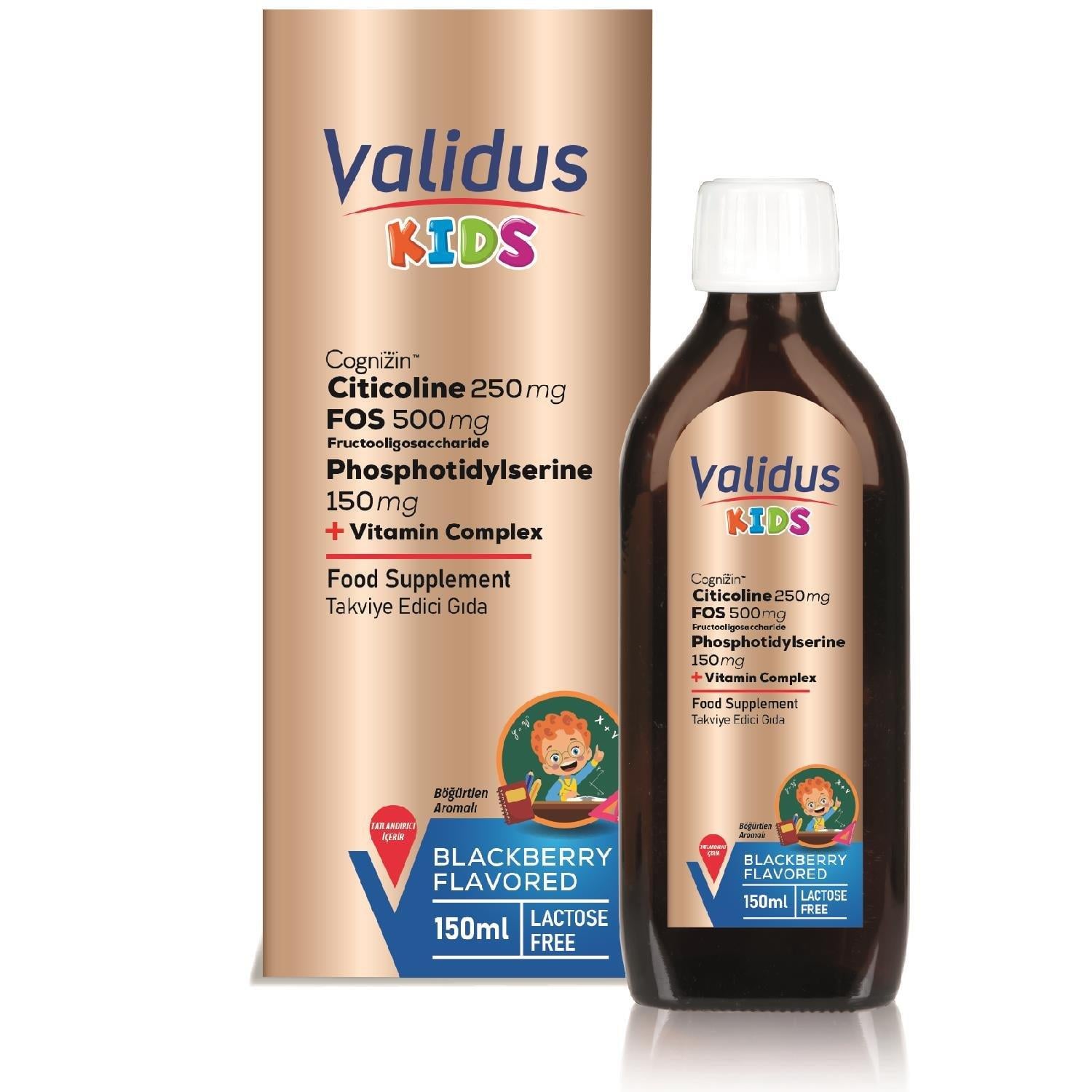 Validus Kids Citicoline 250 mg Fos 500 mg Phosphotidylserine 150 mg Vitamin Complex 150 ml Şurup-Validus