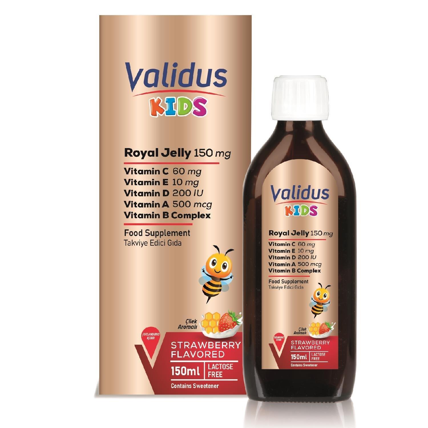 Validus Kids Royal Jelly Çilek Aromalı Şurup 150 ml-Validus