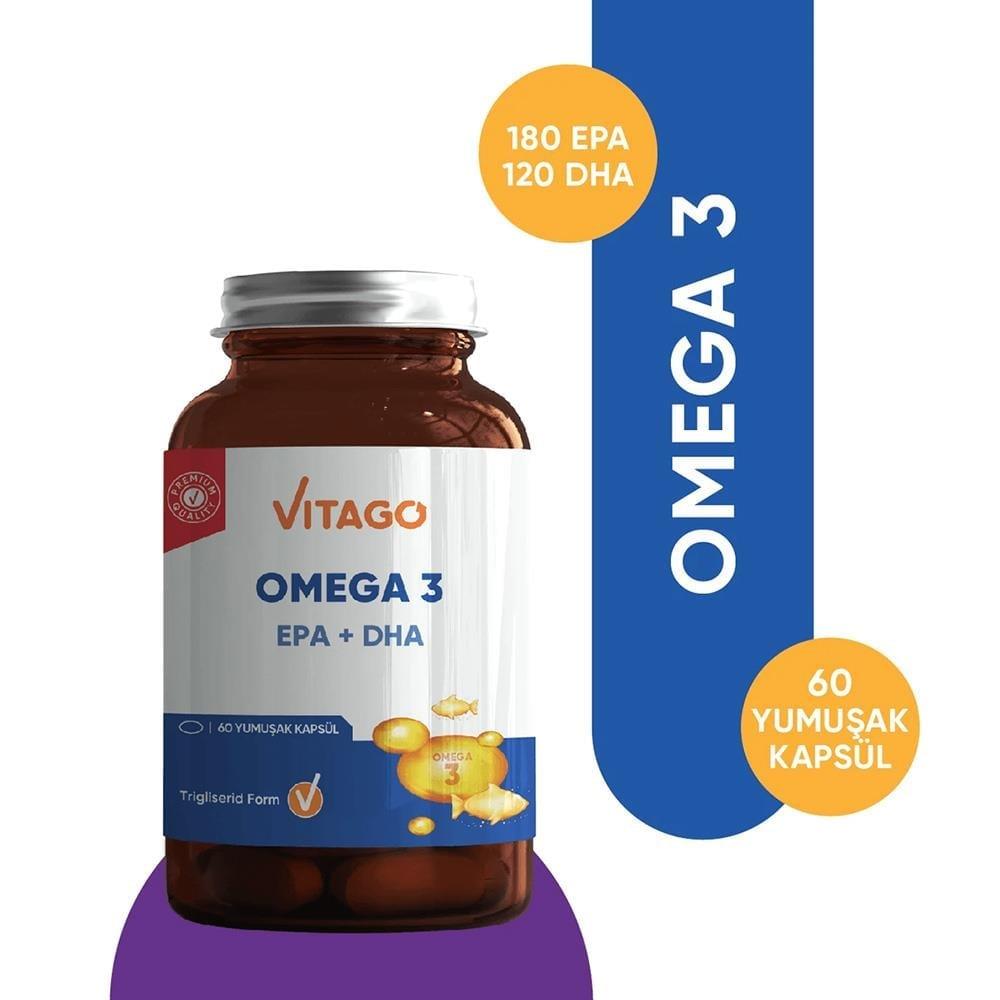 Vitago Premium Omega 3 Balık Yağı 500 mg 60 Yumuşak Kapsül-VITAGO