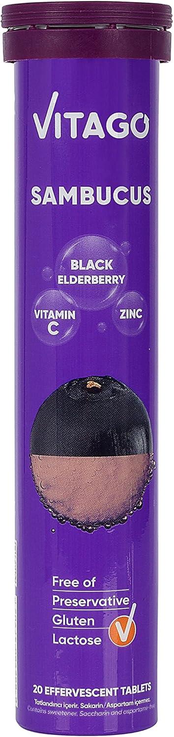 Vitago Sambucus Karamürver Ekstresi Vitamin C Çinko İçeren Efervesan Tablet 20'li-VITAGO