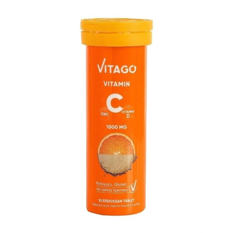 Vitago Vitamin C 1000 mg Vitamin D Çinko Efervesan Tablet 10'lu-VITAGO