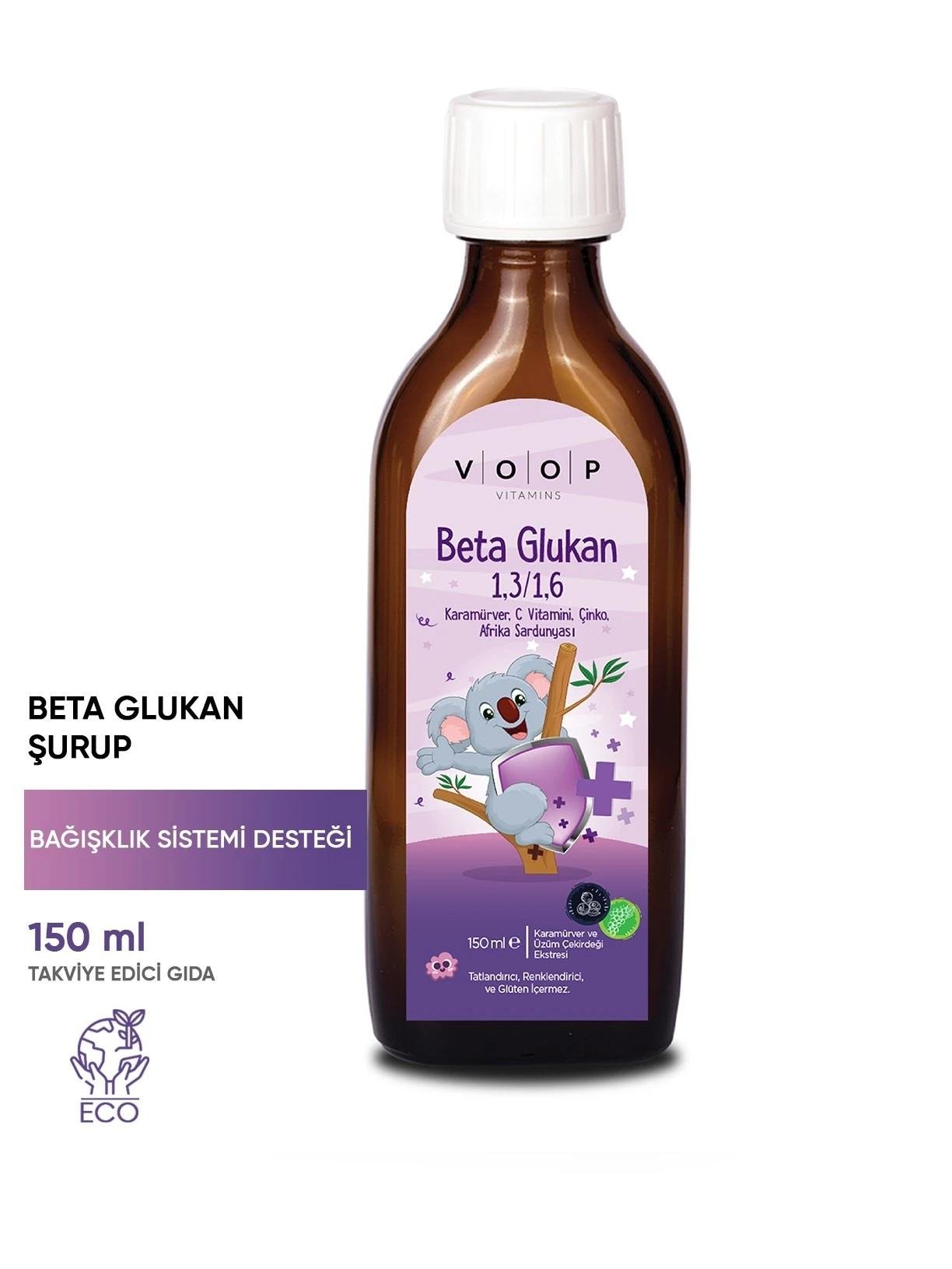 Voop Beta Glukan Kara Mürver C Vitamini Çinko ve Afrika Sardunyası İçeren Şurup 150 ml-Voop