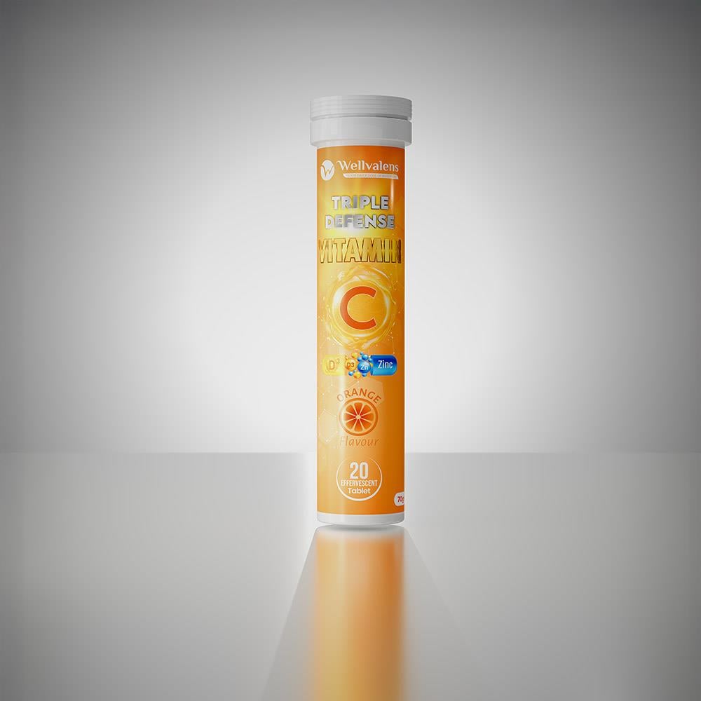 Wellvalens Triple Defence 1000 mg C Vitamini D Vitamini ve Çinko 20 Suda Çözünebilir Portakal Aromalı Tablet-Wellvalens