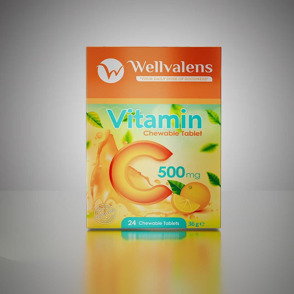 Wellvalens Vitamin C 500 mg Çiğnenebilir Tablet - Güçlü Antioksidan ve Bağışıklık Desteği-Wellvalens