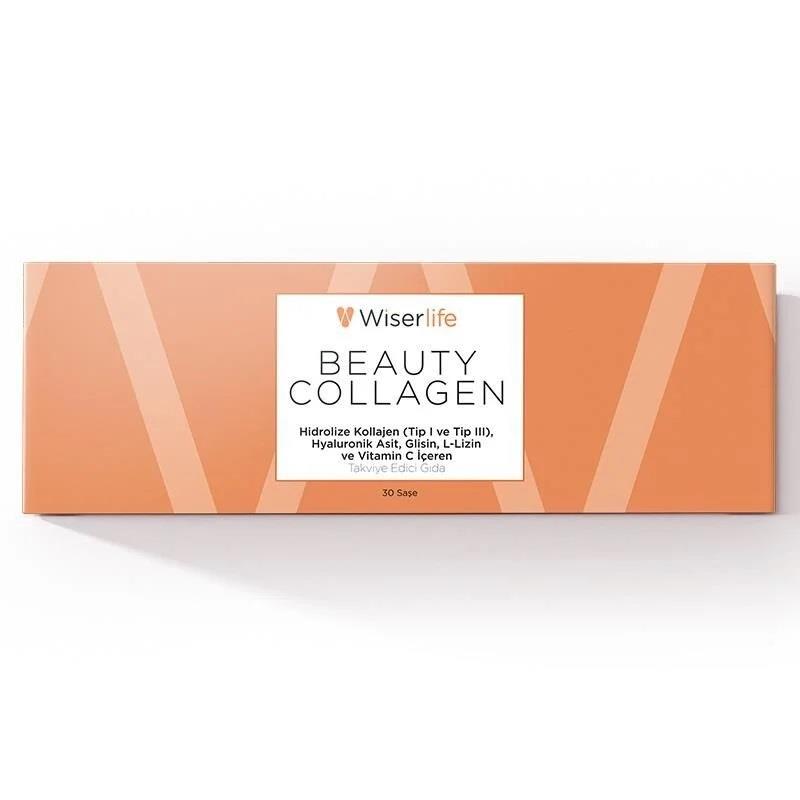 Wiserlife Beauty Collagen Hidrolize Kolajen Tip I-III Hyaluronik Asit Glisin L-Lizin ve Vitamin C İçeren Takviye Edici Gıda 30 Saşe-Wiserlife