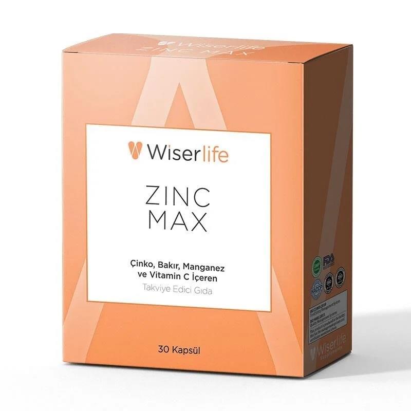 Wiserlife Zincmax Çinko Bakır Manganez ve Vitamin C İçeren Takviye Edici Gıda 30 Kapsül-Wiserlife