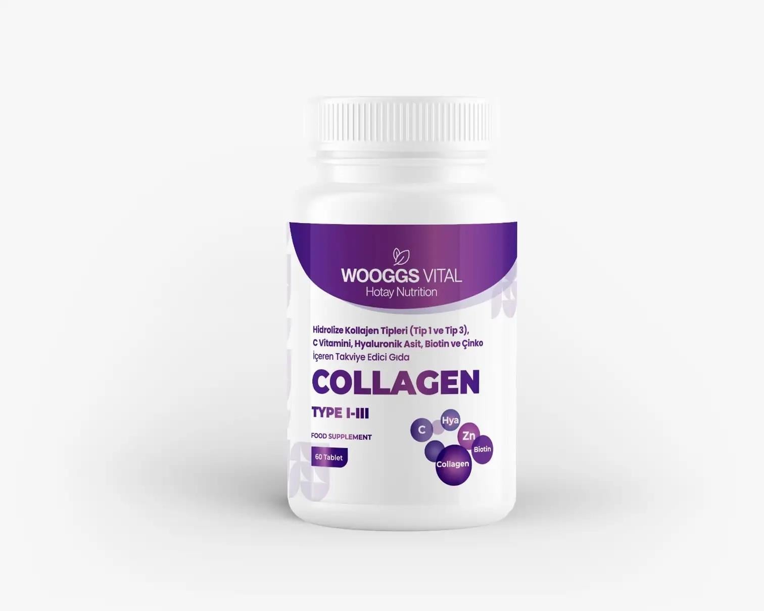 Wooggs Vital Kollajen Tip I-II C Vitamini Hya Biotin ve Çinko 60 Tablet-Wooggs Vital
