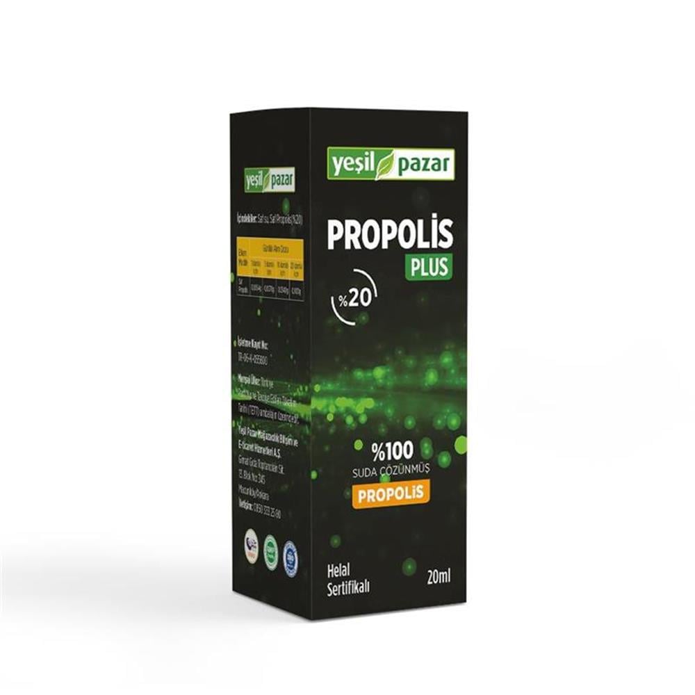 Yeşil Pazar Apicure Propolis Plus %20 20 ml  Helal Sertifikalı