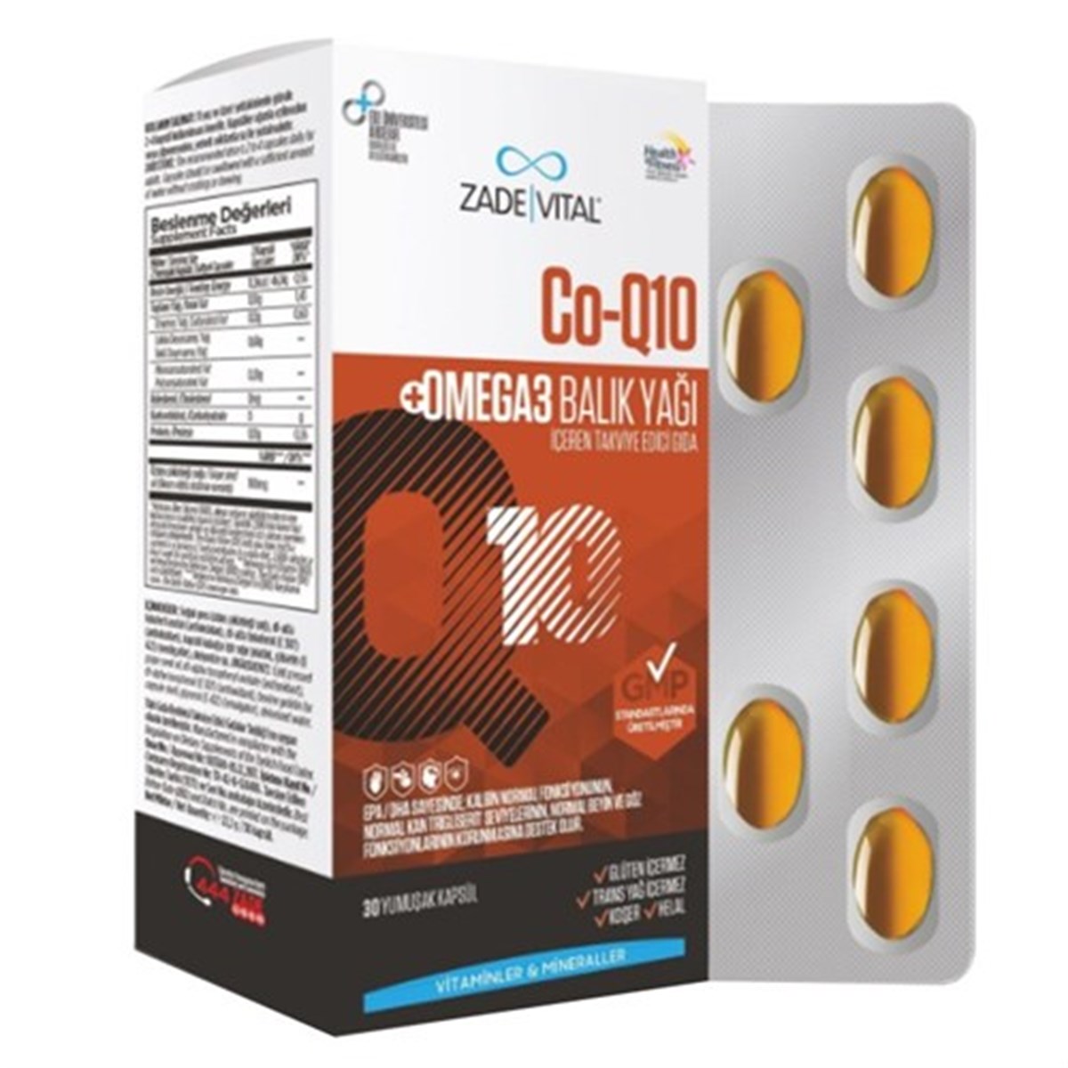 Zade Vital Co-Q10 Omega3 Balık Yağı 1000mg 30 Yumuşak kapsül