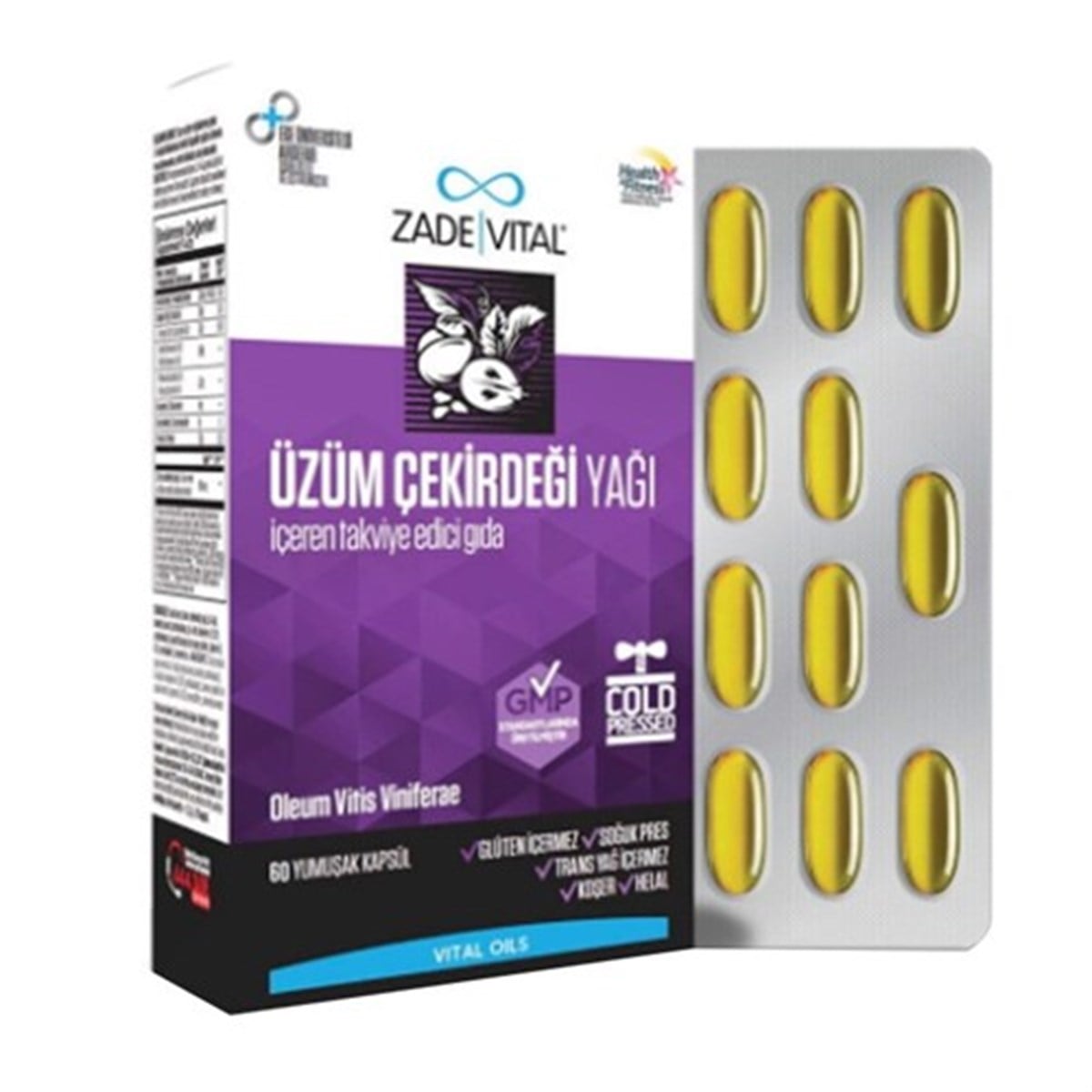 Zade Vital Üzüm Çekirdeği Yağı Blister Kutu 500 Mg 60 Kapsül