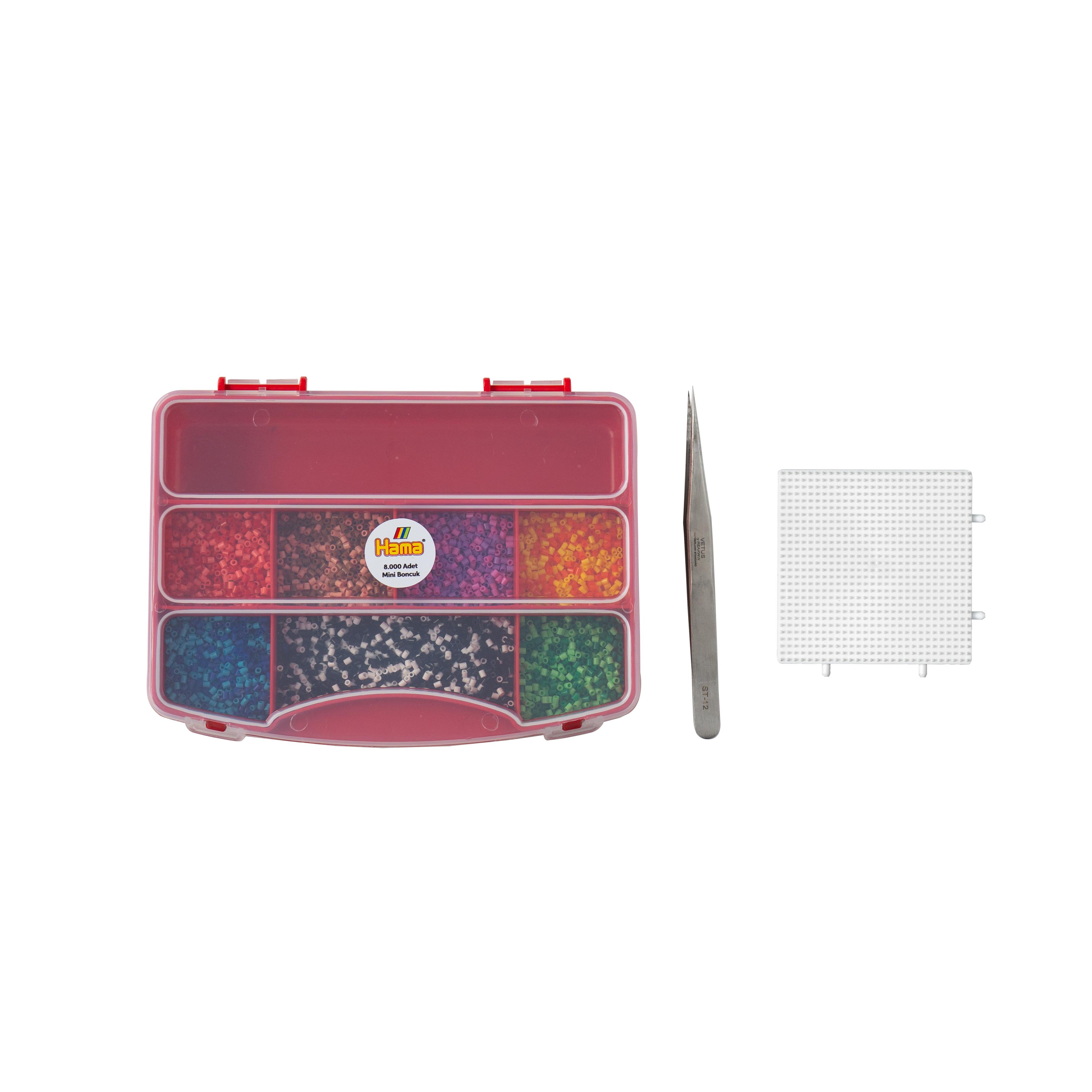 Hama Mini Boncuk Seti - 8.000 ad Boncuk +  Boncuk DizmeTablası + Cımbız