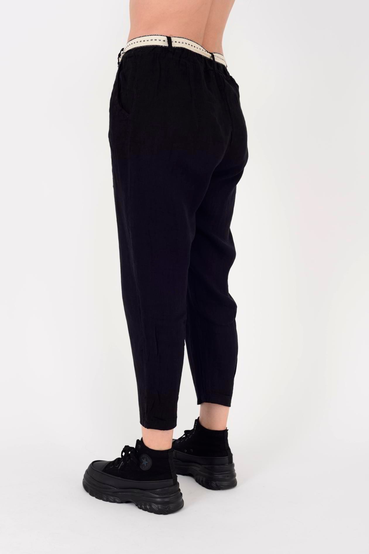 10156H KEMER DETAYLI HAVUÇ KETEN PANTOLON