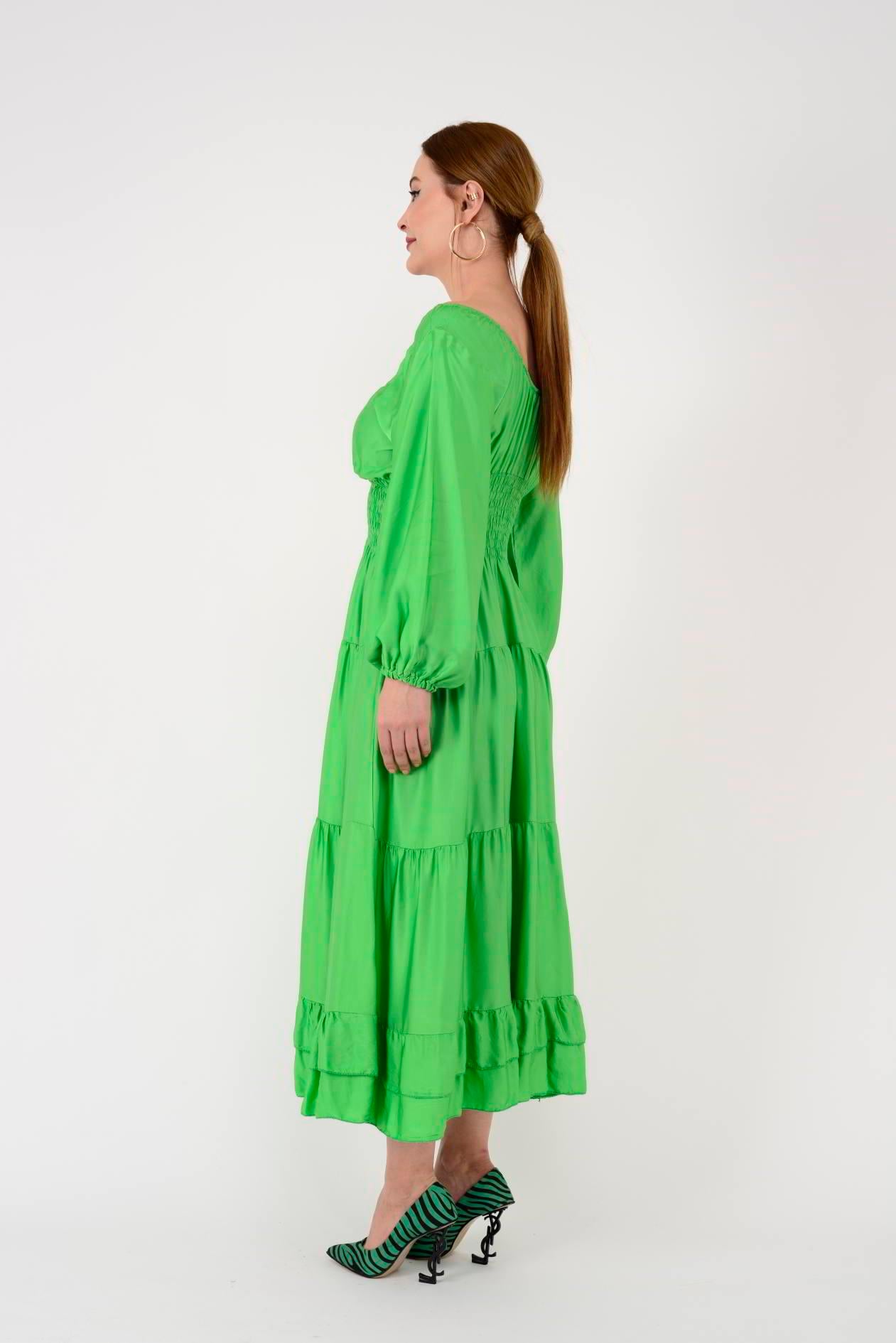 11050 ELENA BELDEN LASTİKLİ SATEN ELBİSE