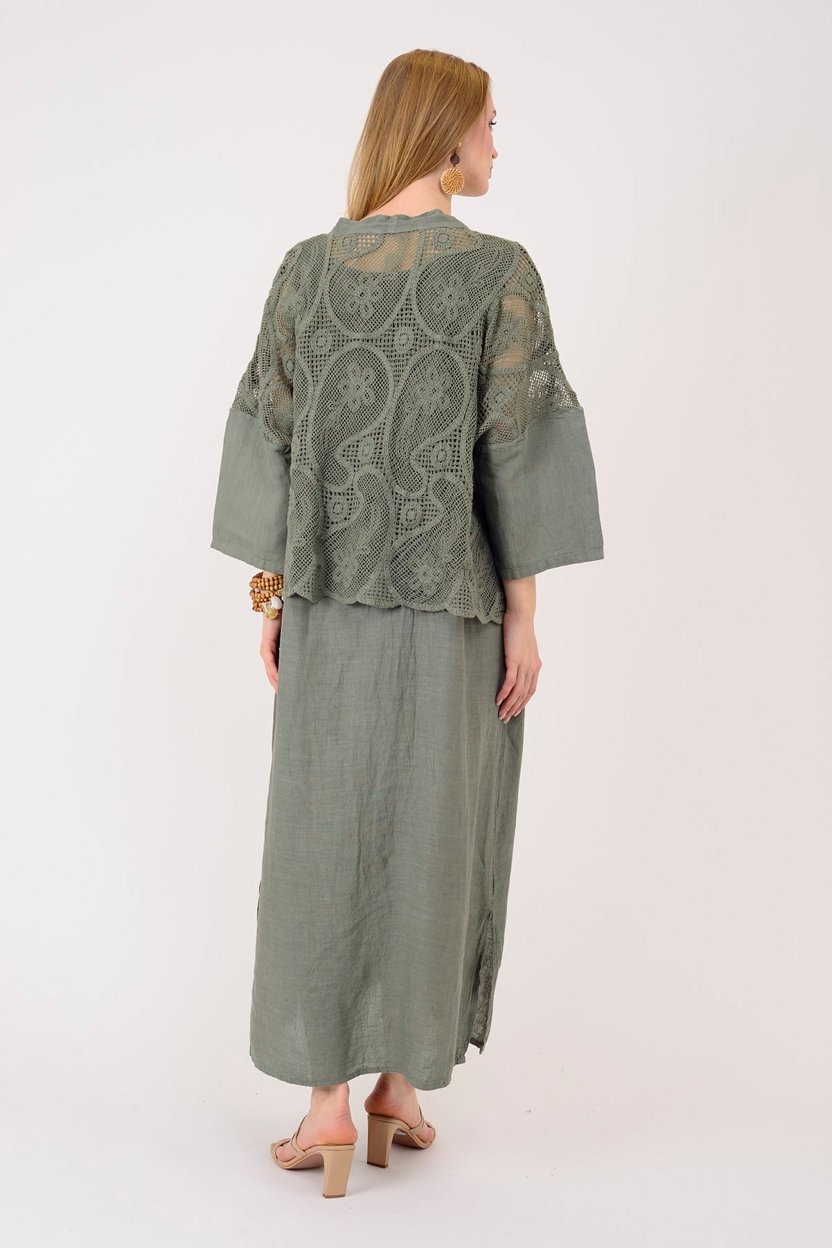 11694 LOVA AJUR BOLERO DETAYLI 2Lİ KETEN TAKIM ELBİSE