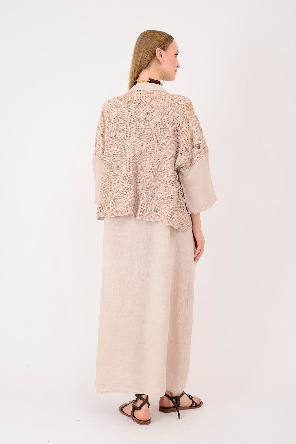 11694 LOVA AJUR BOLERO DETAYLI 2Lİ KETEN TAKIM ELBİSE