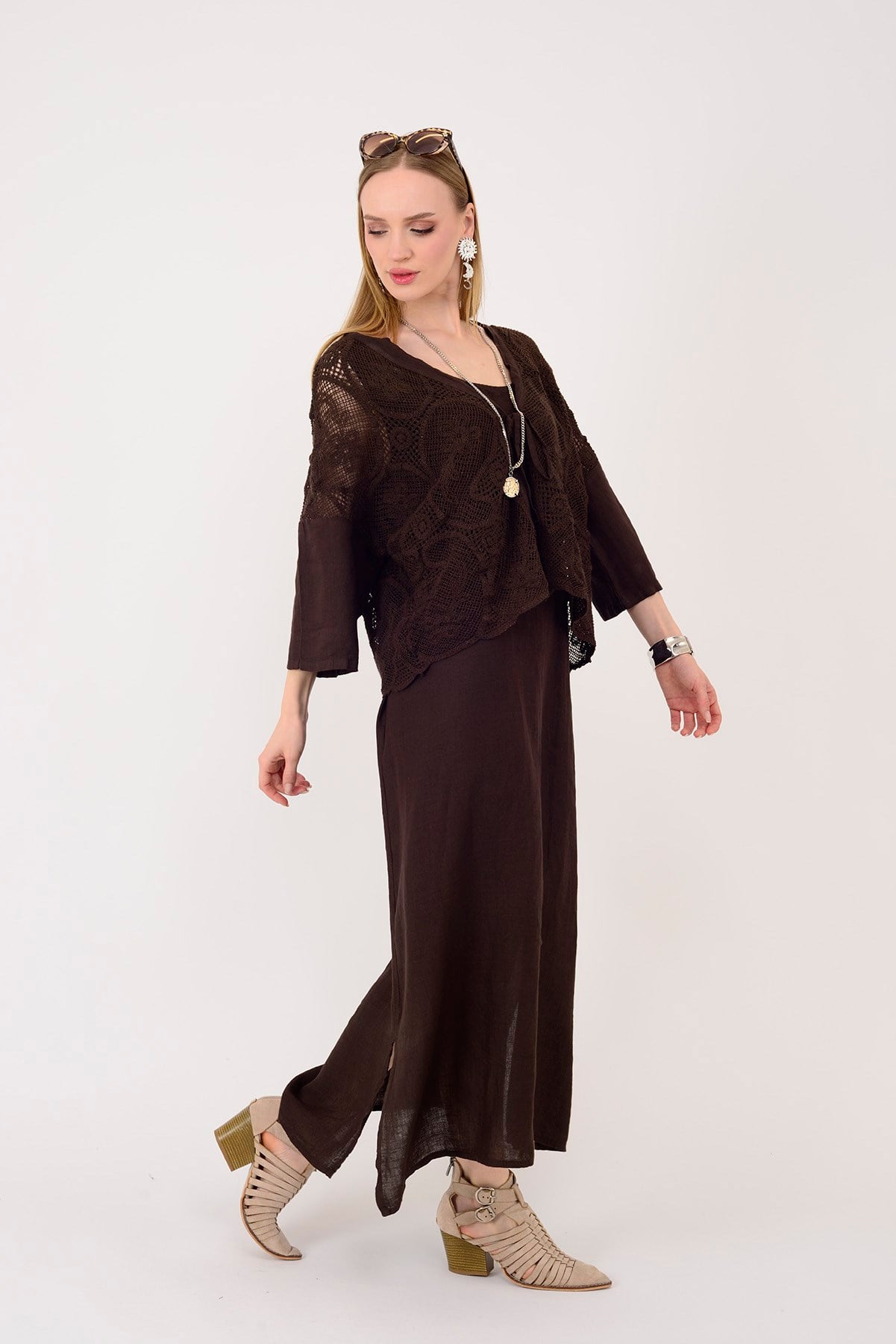 11694 LOVA AJUR BOLERO DETAYLI 2Lİ KETEN TAKIM ELBİSE