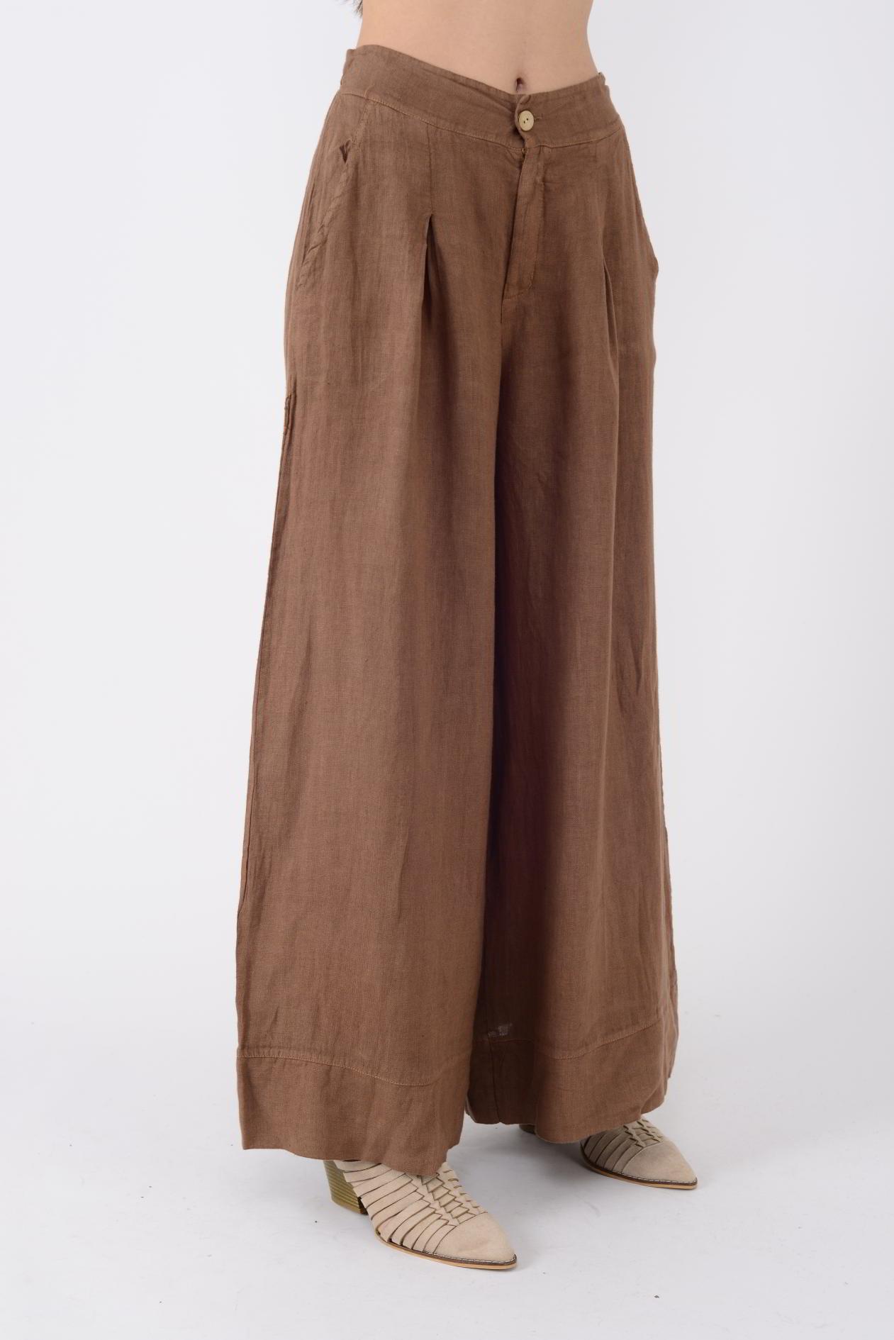 12786 PİLE DETAYLI KETEN PANTOLON