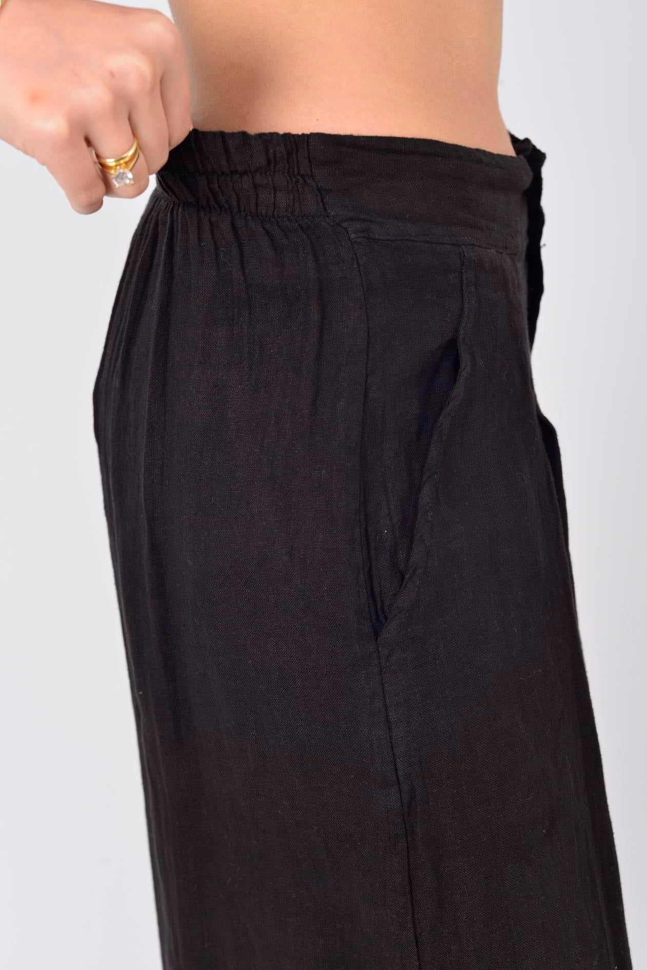 12786 PİLE DETAYLI KETEN PANTOLON