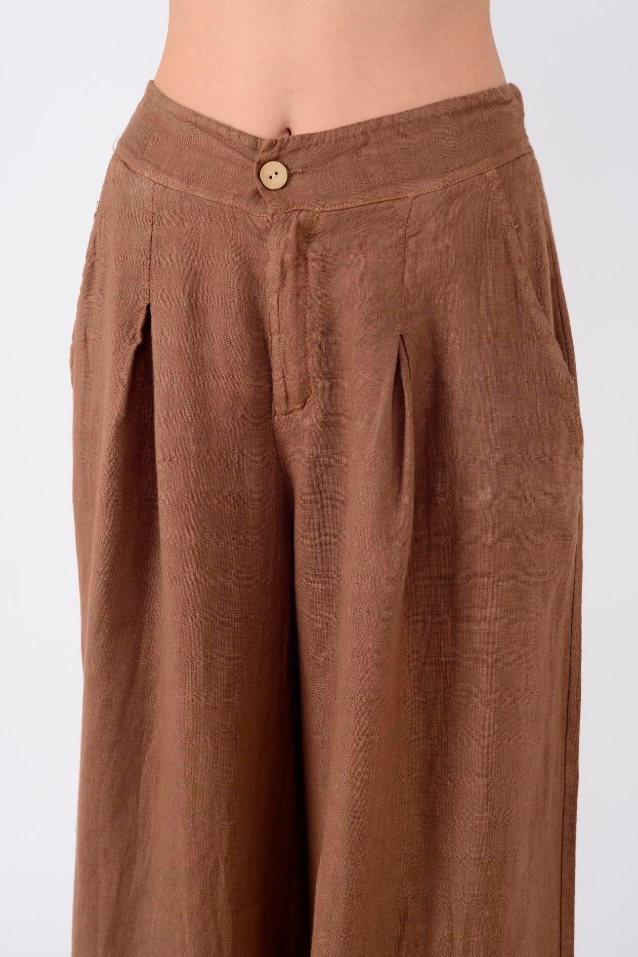 12786 PİLE DETAYLI KETEN PANTOLON