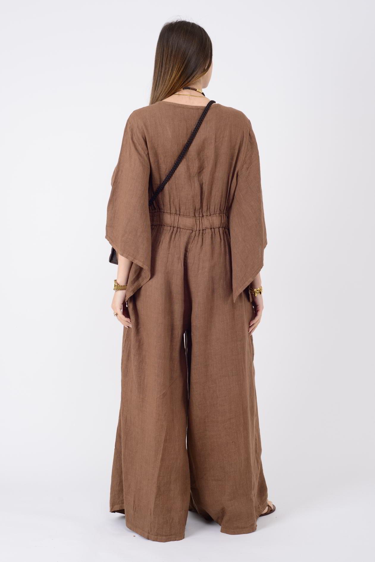 13927 ÜÇ DÜĞMELİ V YAKA KETEN TULUM