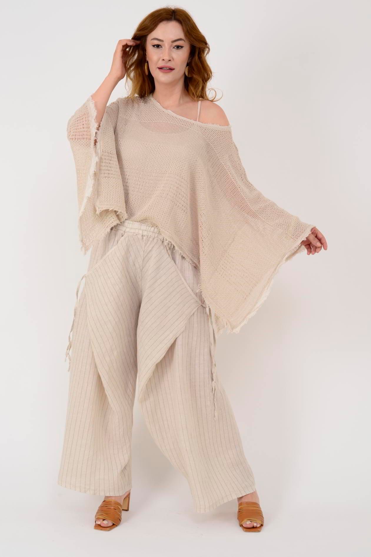 14219 ASİMETRİK KAPAKLI KETEN ŞALVAR