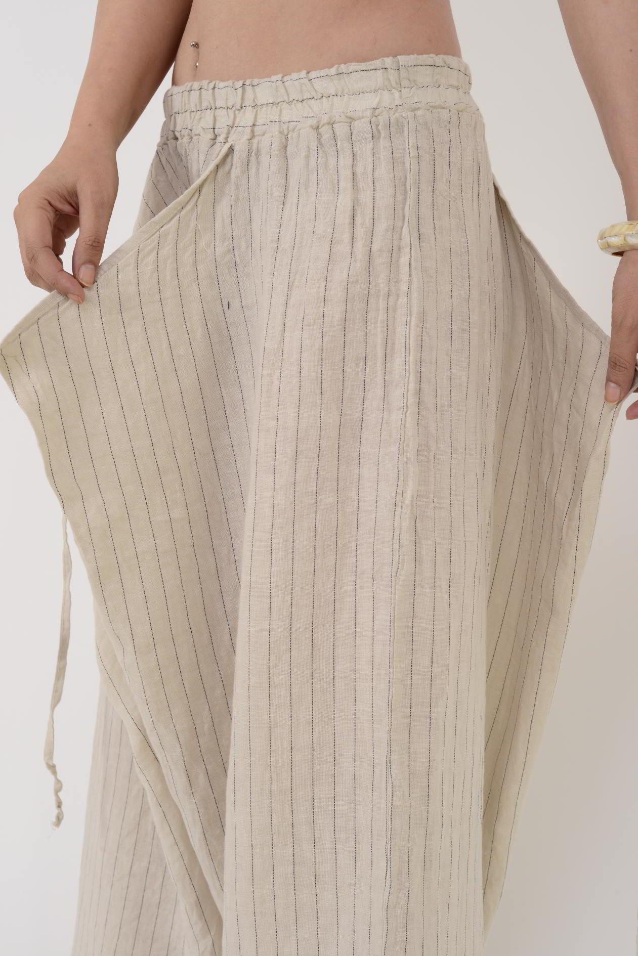 14219 ASİMETRİK KAPAKLI KETEN ŞALVAR